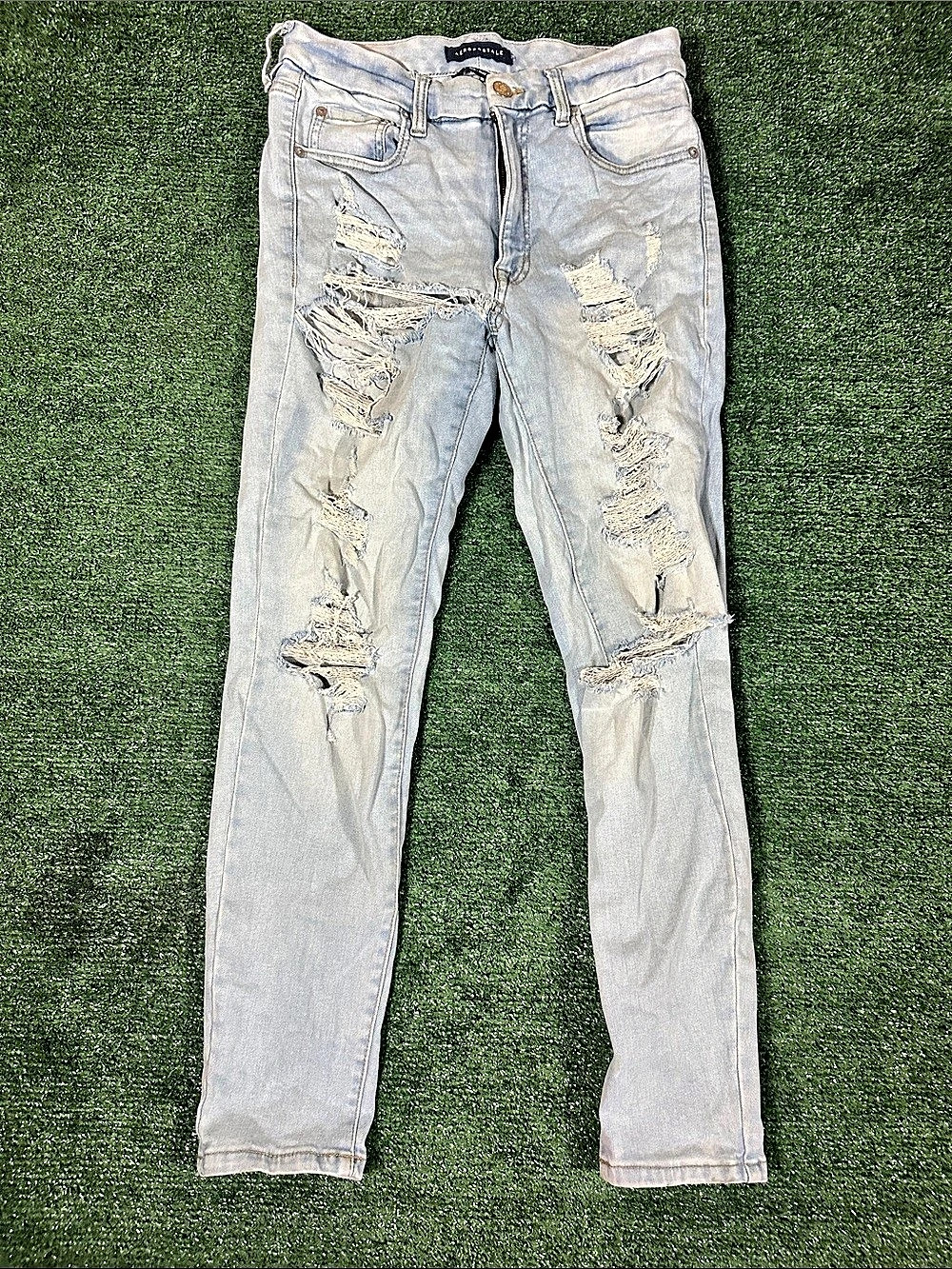 Aeropostale High Rise Skinny Jeans Distressed Blue Waist 10